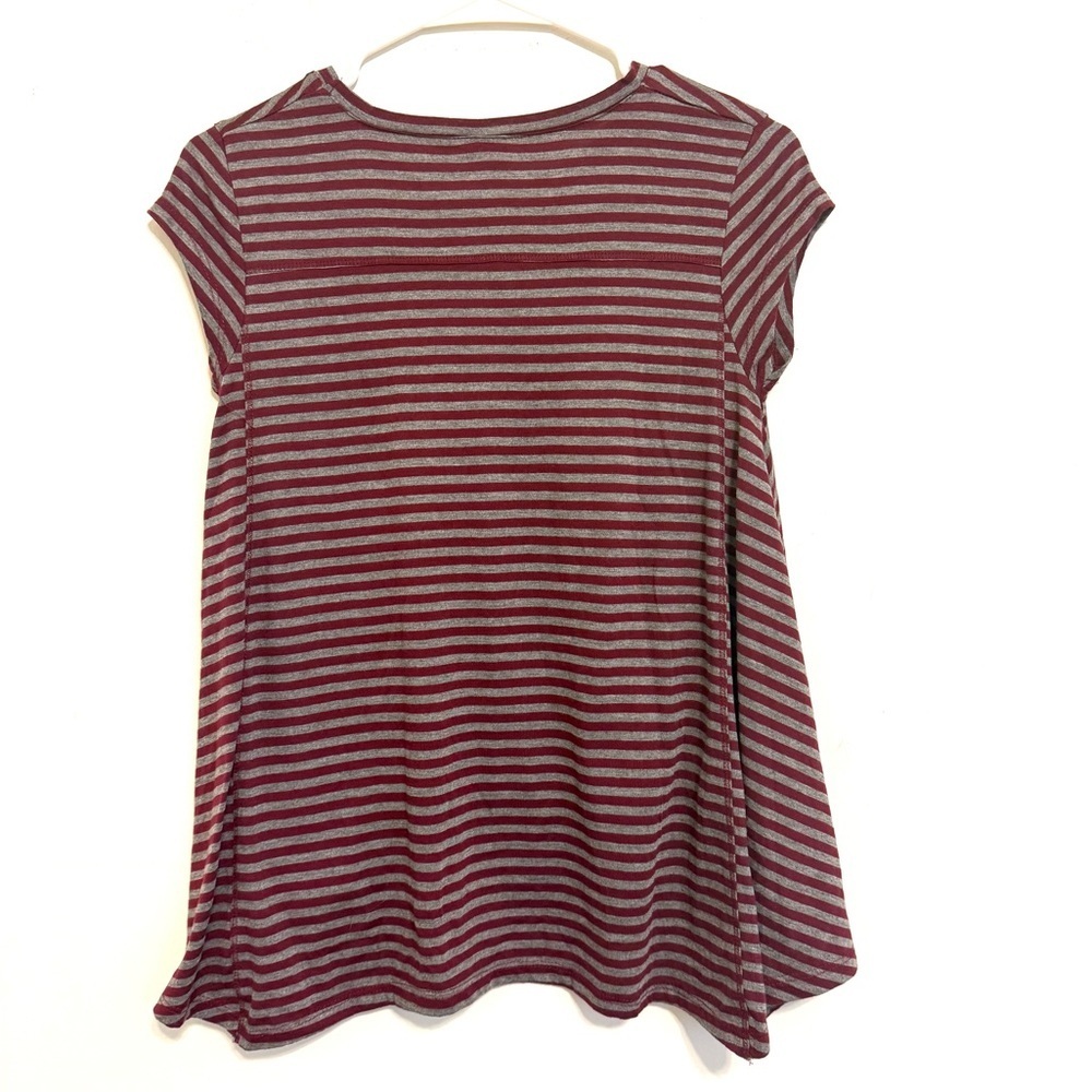 2/$15 Cold Crush - Burgundy & Gray Striped Short Sleeve Top – XS - Picture 6 of 6